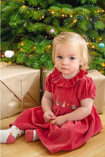 Frugi Red Amilie Party Cord Party Dress And Tights Set (N65292) | £42 - £44