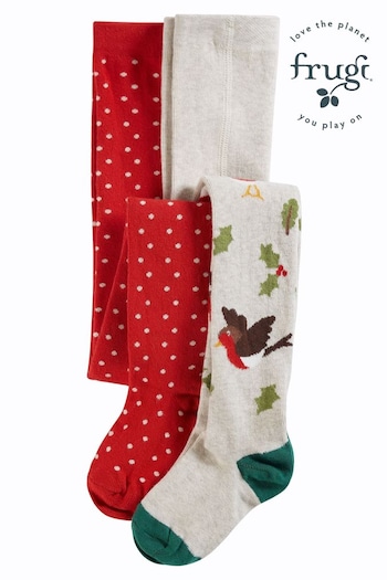 Frugi Red Organic Cotton Christmas True Red Spot Long Sleeve Pk Tights (N65322) | £24 - £25
