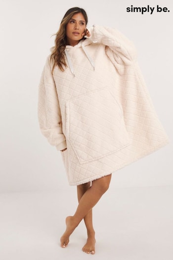 Simply Be Oversized Cream Reversible Fluffy Hooded Dress (N65325) | £32