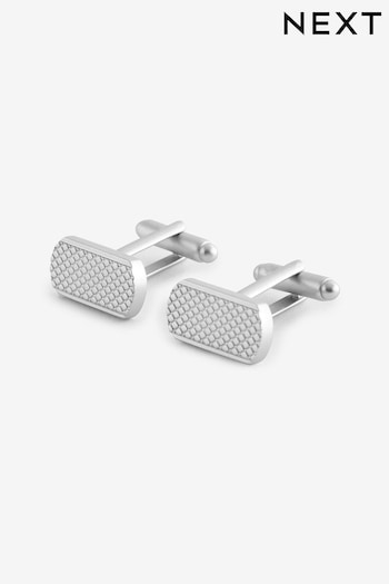 Silver Rectangle Textured Cufflink And Tie Clip Set (N65346) | £18
