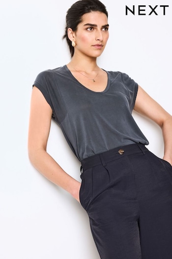 Charcoal Grey Premium Modal Rich Short Sleeve Scoop Neck T-Shirt (N65419) | £18