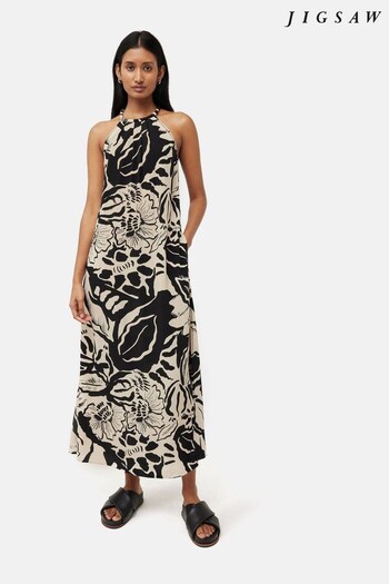Jigsaw Black Strokes Floral Crepe Dress (N65439) | £175