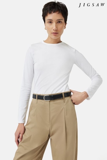 Jigsaw Supima Cotton Long Sleeve White T-Shirt (N65441) | £34