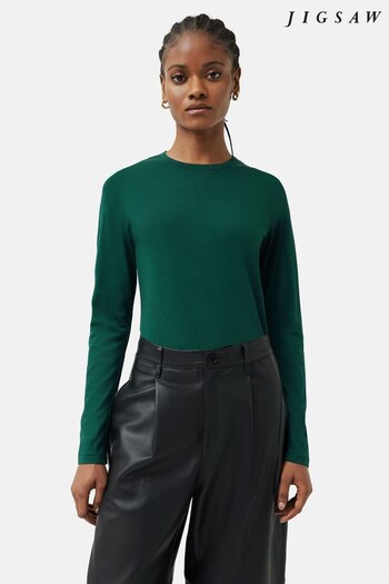Jigsaw Green Supima Cotton Long Sleeve T-Shirt (N65443) | £34