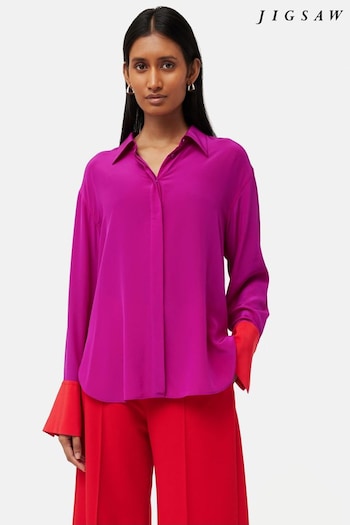 Jigsaw Pink Silk Relaxed Contrast Shirt (N65446) | £155
