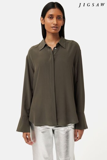 Jigsaw Green Silk Relaxed Shirt (N65447) | £155