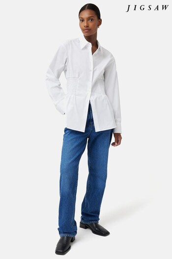 Jigsaw Cotton Smocked Waist White Shirt (N65450) | £125