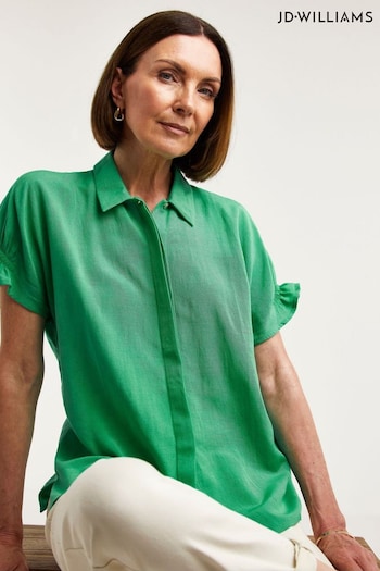 JD Williams Green Linen Relaxed Grown On Sleeve Shirt (N65468) | £27