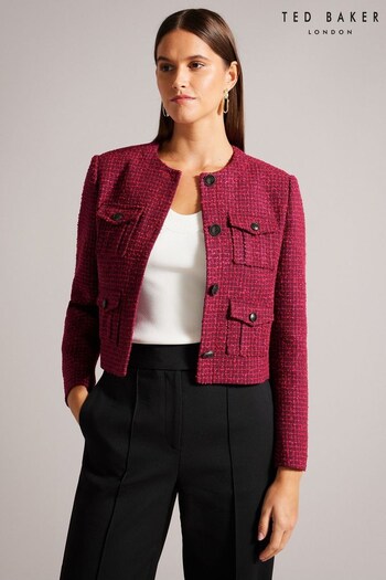 Ted Baker Pennio Red Cropped Boucle Jacket (N65478) | £225