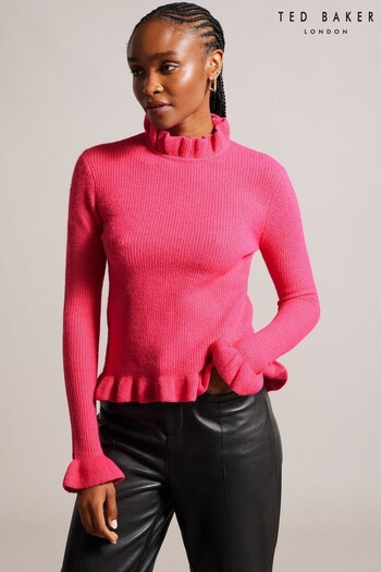 Ted Baker Pink Pipalee Frill Detail Cropped Sweater (N65481) | £95