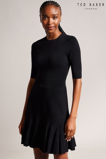 Ted Baker Josafee Fit And Flare Knitted Black Dress (N65482) | £150