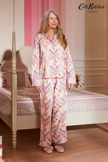 Cath Kidston Ecru Cotton Poplin Button Through Pyjamas (N65498) | £62