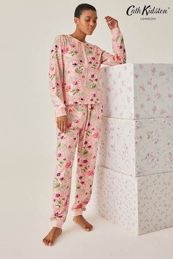 Cath Kidston Pink Floral Print Cotton Henley Pyjamas (N65500) | £35