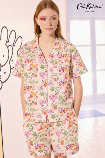 Cath Kidston Ecru Miffy Botanical Print Cotton Poplin Button Through Pyjama Short Set (N65506) | £54