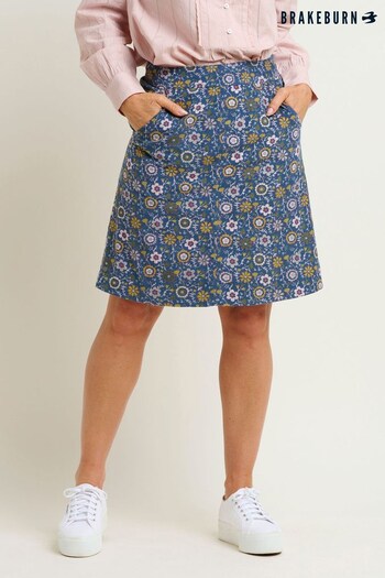 Brakeburn Blue Folk Floral Cord Skirt (N65541) | £50