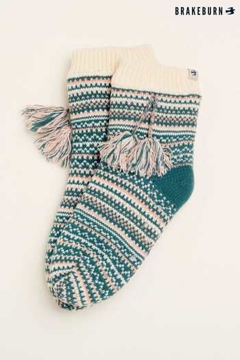 Brakeburn Blue Fairisle Knitted Slippers Socks (N65546) | £23