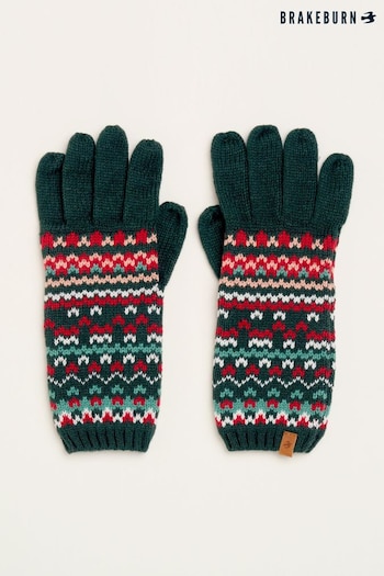 Brakeburn Green Fairisle Knitted Gloves (N65549) | £30