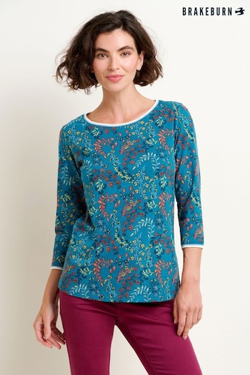 Brakeburn Blue Uma Floral Paisley 3 Quarter T-Shirt (N65568) | £33