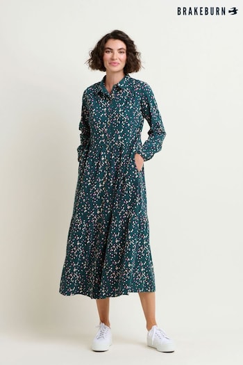 Brakeburn Blue Leopard Spot Midaxi Shirt Dress (N65600) | £65