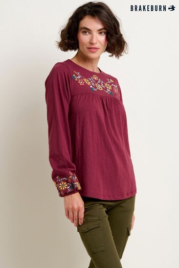 Brakeburn Red Folk Floral Embroidered T-Shirt (N65609) | £40