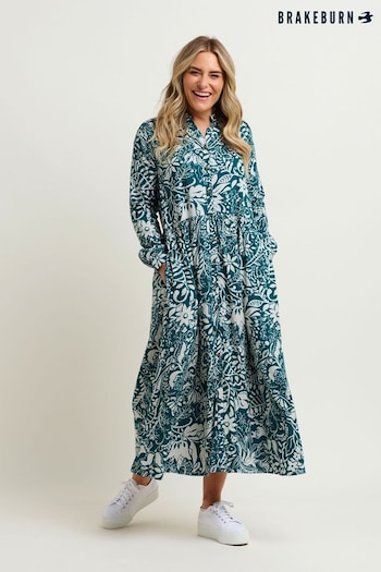 Brakeburn Blue Enchanted Blossom Maxi Shirt Dress (N65610) | £75