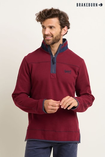 Brakeburn Maroon Burgundy Pique Quarter Zip Sweater (N65621) | £60