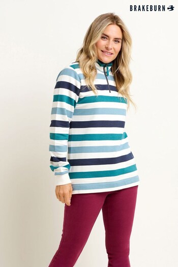 Brakeburn Blue Blue Stripe Quarter Zip Sweater (N65622) | £60