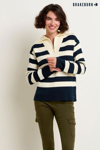 Brakeburn Blue Stripe Collar Zip Knit Sweater (N65642) | £70