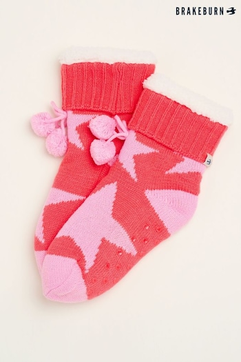 Brakeburn Red Star Knitted Slippers Socks (N65646) | £23