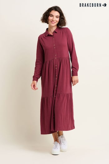 Brakeburn Maroon Charlotte Midaxi Shirt Dress (N65663) | £65