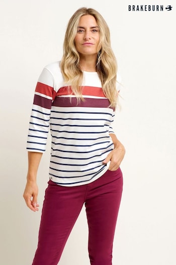 Brakeburn Cream Engineered Stripe T-Shirt (N65692) | £30