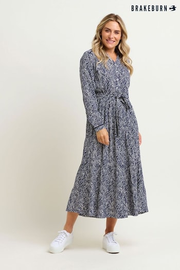 Brakeburn Blue Flowing Spots Maxi Shirt Dress (N65693) | £75