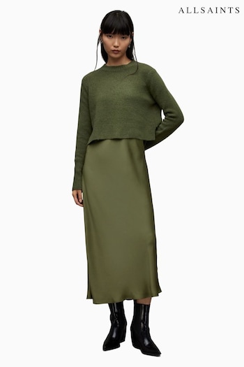 AllSaints Green Tierny Crew Neck Dress (N65790) | £239