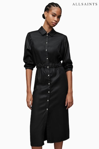 AllSaints Coated Denim Black Dress (N65794) | £159