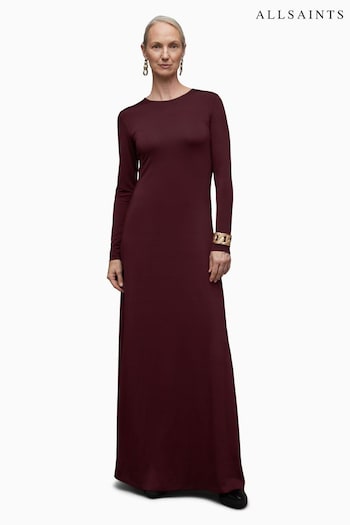 AllSaints Purple Katlyn Long Sleeve Maxi Dress (N65803) | £119