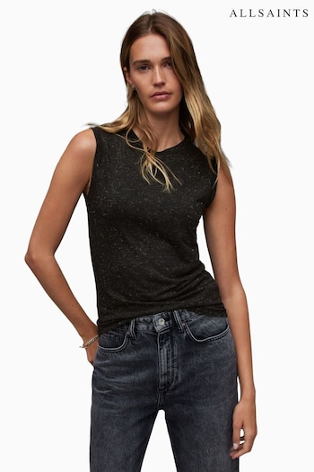 AllSaints Imogen Shimmer Black T-Shirt (N65823) | £35