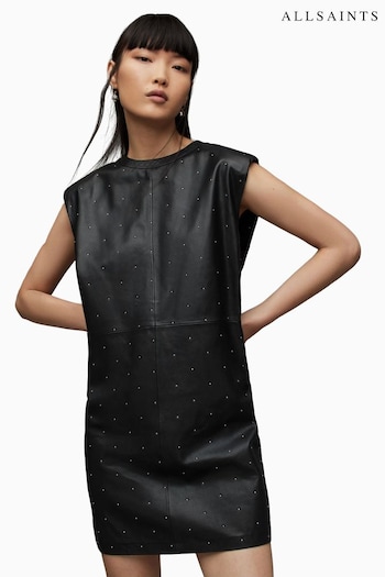 AllSaints Mika Pinstud Black Dress (N65829) | £239