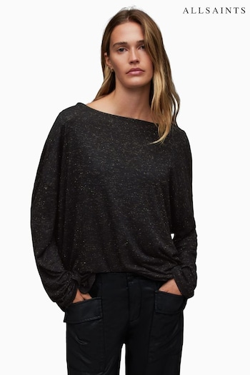 AllSaints Rita Shimmer Black T-Shirt (N65847) | £55