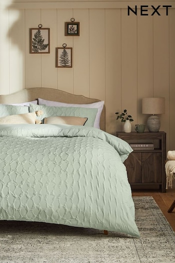 Sage Green Textured Embossed Square Duvet Cover and Pillowcase Set (N65860) | £28 - £58