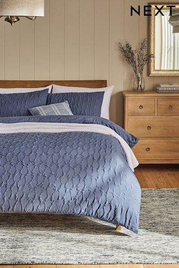Navy Textured Embossed Square Duvet Cover and Pillowcase Set (N65861) | £28 - £58