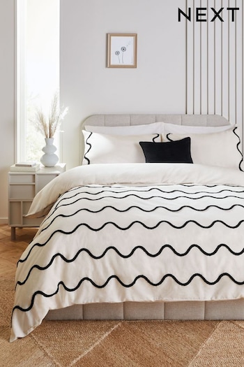 Monochrome Tufted Wave 100% Cotton Duvet Cover and Pillowcase Set (N65863) | £35 - £65