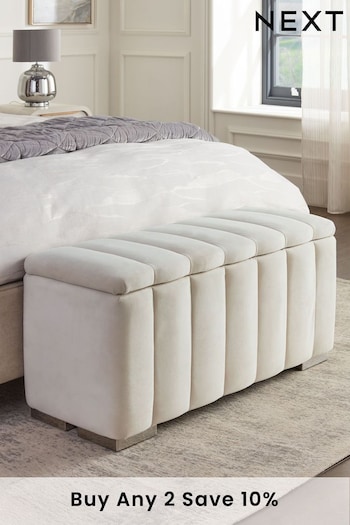 Soft Velvet Natural Oyster Mayfair Upholstered Ottoman Standard Blanket Box (N65869) | £300