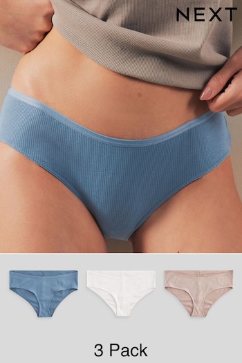 Blue/White Hipster Cotton Rib Knickers 3 Pack (N65878) | £12