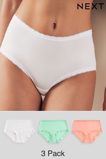 Green/White Midi Microfibre and Lace Trim Knickers 3 Pack (N65881) | £12