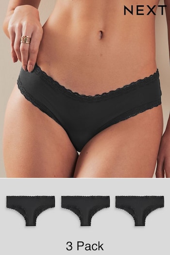 Black Hipster Microfibre and Lace Trim Knickers 3 Pack (N65886) | £12