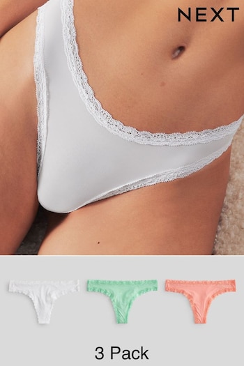 Green/White Thong Microfibre and Lace Trim Knickers 3 Pack (N65887) | £10