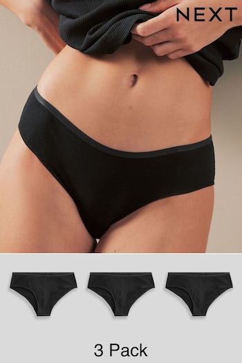 Black Hipster Cotton Rib Knickers 3 Pack (N65889) | £12