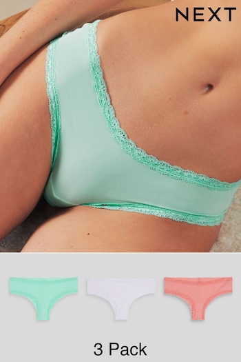 Green/White Hipster Microfibre and Lace Trim Knickers 3 Pack (N65890) | £12