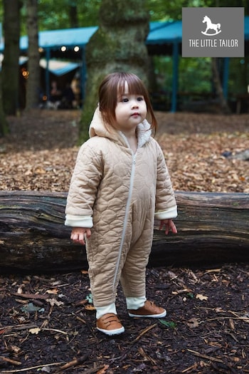 The Little Tailor Neutral Quilted Reversible Sherpa Fleece Borg Cosy Sporty Pramsuit (N65898) | £45
