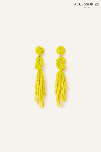 Accessorize Yellow Statement Beaded Tassel Earrings (N65904) | £16